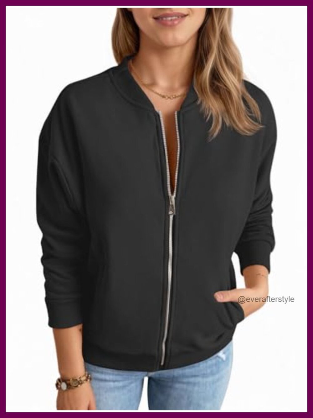 Women's Zip Up Long Sleeve Sweatshirt Jacket Loose Fit with Pockets